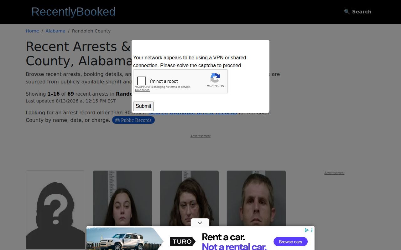Unofficial Randolph County busted mugshots booking view