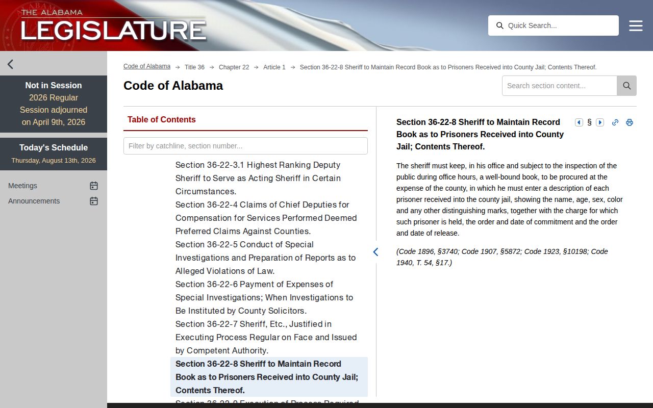 Alabama prisoner record law for Randolph County booking records