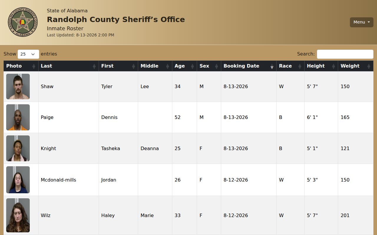 Randolph County busted mugshots current-custody roster interface
